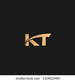 KT logo vector. Golden initial logo on black background
