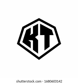 Logotipo de monograma KT con forma hexagonal y plantilla de diseño de estilo redondeado en línea aislado en fondo blanco