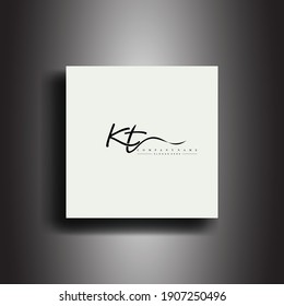 KT Signature style monogram.Calligraphic lettering icon and handwriting vector art.