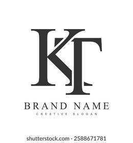 KT trendy logotype template. Initial letter k and t classic font style. Creative logo for company name or identity. Vector illustration.