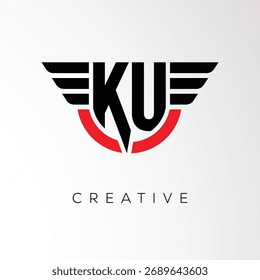 KU Creative Wings Letter Logo with Modern Shield - Powerful Business and Branding Symbol	
