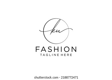 KU Feminine logo beauty monogram and elegant logo design, handwriting logo of initial signature, wedding, fashion, floral and botanical with creative template.