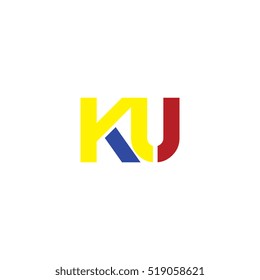 KU flat initial letter logo combining yellow blue red