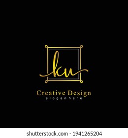 KU Initial calligraphy handwritten logo. Handwritten alphabet in the logo template. Letters and Alphabet for signature, wedding, fashion, floral and botanical logo design 
