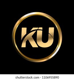 KU initial circle company logo gold black background