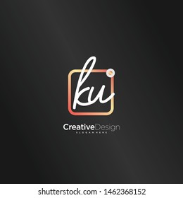 KU initial handwriting with color logo icon template vector.
