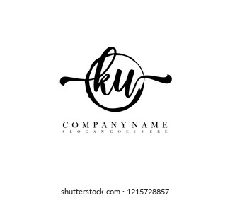 KU initial handwriting logo circle template vector