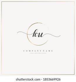 KU Initial Letter handwriting logo hand drawn template vector, logo for beauty, cosmetics, wedding, fashion and business	
