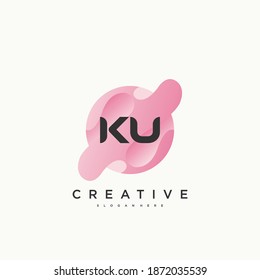 KU Elementos de plantilla de diseño de iconos con el logotipo de la carta inicial con el color de las olas.