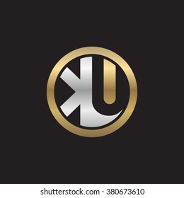 KU initial letters circle elegant logo golden silver black background