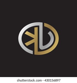 KU initial letters looping linked ellipse elegant logo golden silver black background