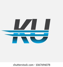 KU initial logo company name colored black and blue, Simple and Modern Logo Design.