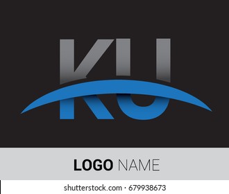 KU initial logo company name colored grey and blue swoosh design.