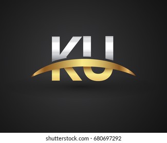 KU initial logo company name colored gold and silver swoosh design. vector logo for business and company identity.
