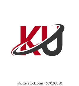 KU initial logo company name colored red and black swoosh design, isolated on white background. vector logo for business and company identity.