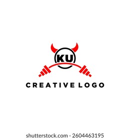 KU initial monogram for fitnes or gym logo with devil style design