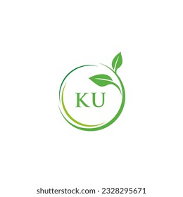 KU initial monogram letter for nature logo with leaf image design