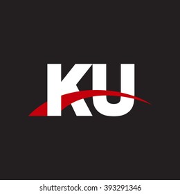 KU initial overlapping swoosh letter logo white red black background