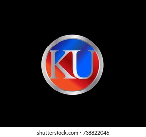 KU Letter logo Design in a circle. Blue and silver colored

