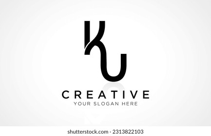 KU Letter Logo Design Vector Template. Alphabet Initial Letter KU Logo Design With Glossy Reflection Business Illustration.