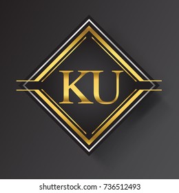 KU Letter logo in a square shape gold and silver colored geometric ornaments.