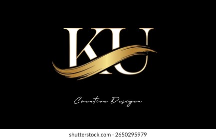 KU-Buchstabe Monogramm-Logo - Eleganter goldener Pinsel Strich Buchstabenzeichen für Luxus-Branding, Mode, Boutique Premium Identity Design
