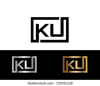 KU Logo. Letter Design Vector with Black Gold Silver Colors



