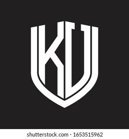 Monograma del logotipo de KU con diseño de escudo de emblemas aislado en fondo negro