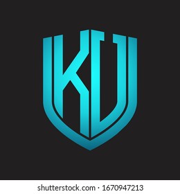 KU Logo monogram with emblem shield design isolated with blue colors on black background