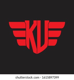 KU Logo monogram with emblem and wings element design template on red colors
