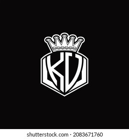 KU Logo monogram with luxury emblem shape and crown design template on black background