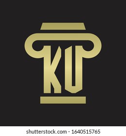 KU Logo monogram with pillar style design template with gold colors