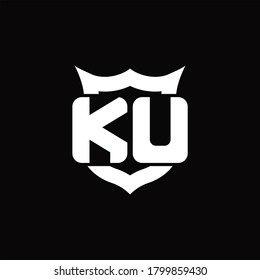 Monograma del logotipo de KU con protección alrededor de la plantilla de diseño de forma de la corona