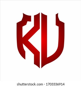 Plantilla de diseño monograma estilo Escudo con logotipo KU con colores rojos sobre fondo blanco