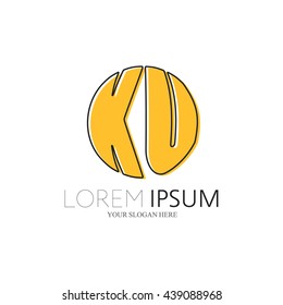 KU Logo. Vector Graphic Sphere Branding Letter Element. White Background