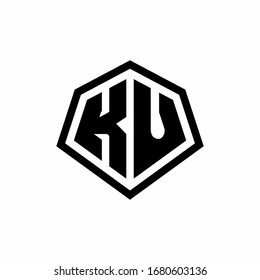KU monogram logo with hexagon shape and line rounded style design template isolated on white background