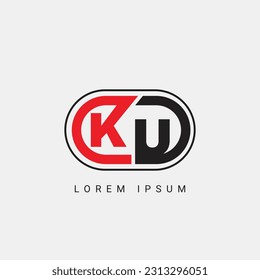 Diseño inicial de logotipo para carta KU o UK, plantilla de vectores