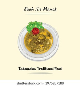 Kuah Sie Manok Illustration Sketch And Vector Style, Traditional Food From Aceh, Good to use for restaurant menu, Indonesian food recipe book, and food content.