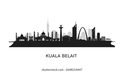 Kuala Belait Silhouette Skyline com preto e branco.
