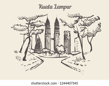 Kuala Lampur hand drawn sketch vector illustration.