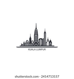 Kuala Lumpur city cityscape skyline panorama vector flat modern logo icon. Malaysia megapolis emblem idea with landmarks and building silhouettes. Isolated thin line graphic