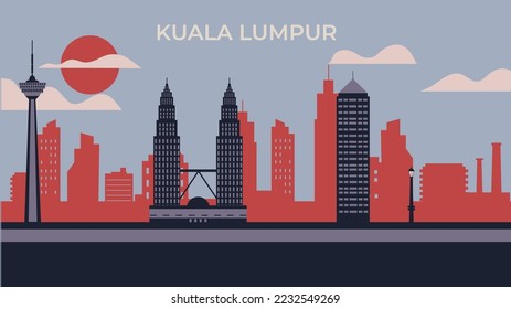 Kuala lumpur city flat illustration for card 