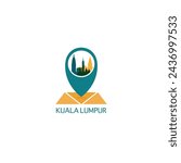 Kuala Lumpur city map pin point geolocation modern skyline vector logo icon isolated illustration. Malaysia pointer emblem with landmarks and building silhouettes