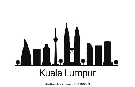 Kuala Lumpur city outline skyline. All Kuala Lumpur buildings - customizable objects, so you can simple change skyline composition. Minimal design.