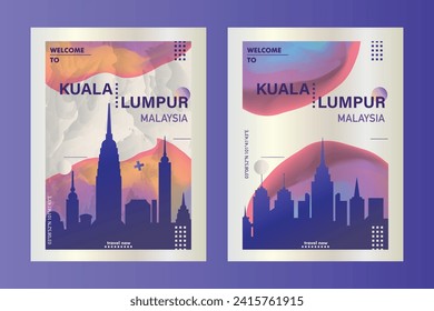 Kuala Lumpur city poster pack with abstract skyline, cityscape, landmark and attraction. Malaysia capital megapolis vector illustration layout set for vertical brochure, website, flyer, presentation