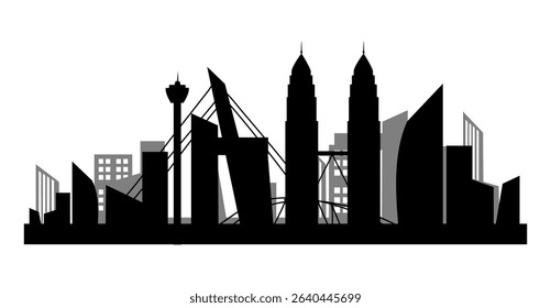 Kuala Lumpur city skylines illustration. KLCC silhouette. Malaysia Independence Day concept.