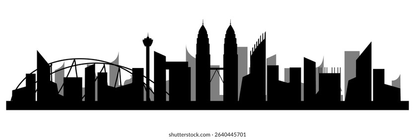 Kuala Lumpur city skylines illustration. KLCC silhouette. Malaysia Independence Day concept.