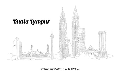 KUALA LUMPUR city vector panoramic hand drawing illustration
