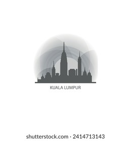 Kuala Lumpur cityscape skyline city panorama vector flat logo, modern icon. Malaysia capital badge idea with landmarks and building silhouettes, isolated clipart at sunset, sunrise, night