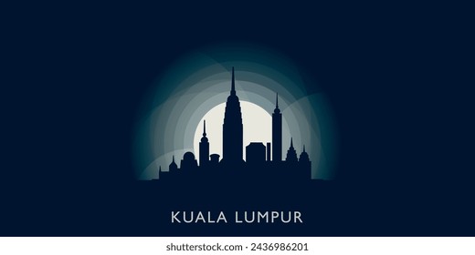 Kuala Lumpur cityscape skyline city panorama vector flat modern banner illustration. Malaysia megapolis emblem idea with landmarks and building silhouettes at sunrise sunset night	